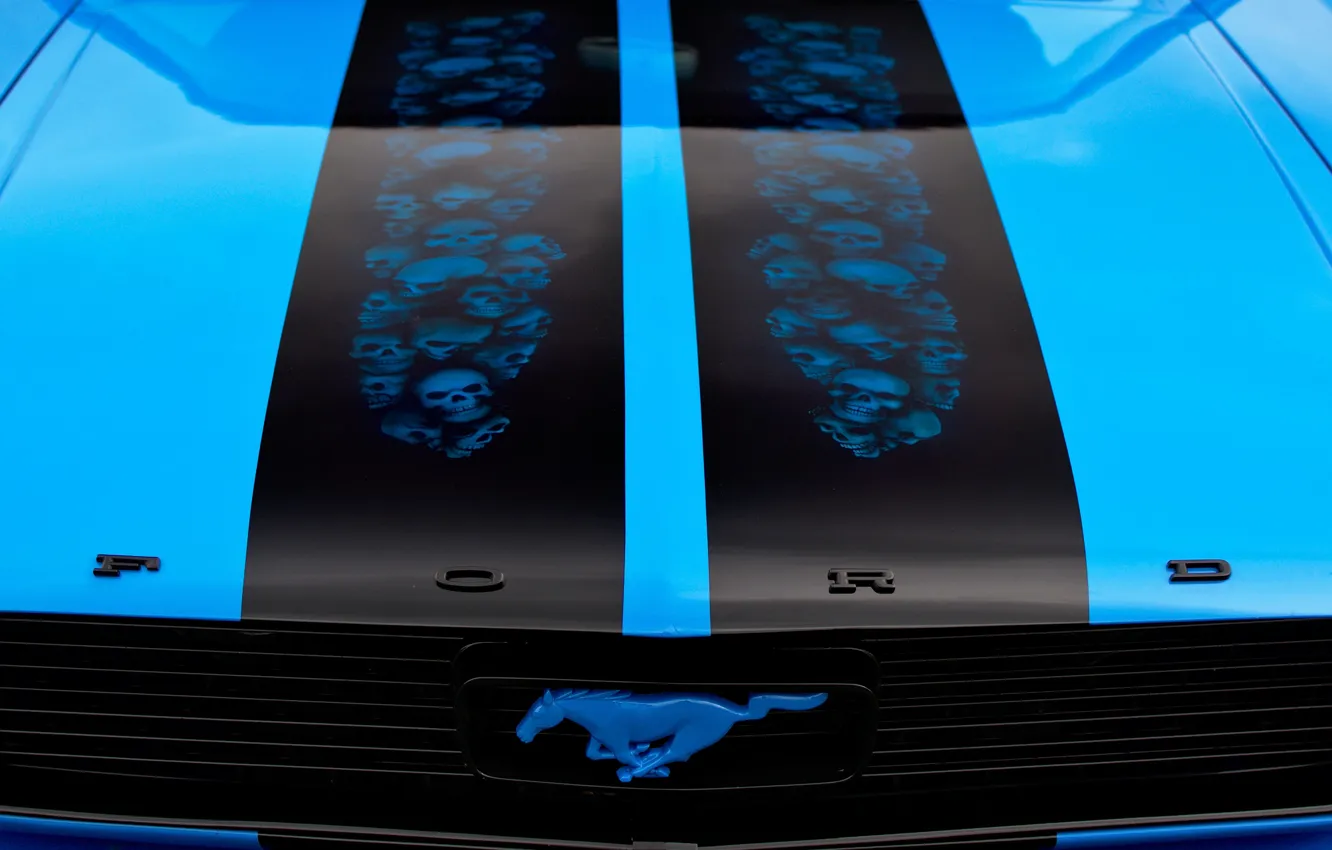Photo wallpaper the hood, airbrushing, Ford Mustang, classic, 1966