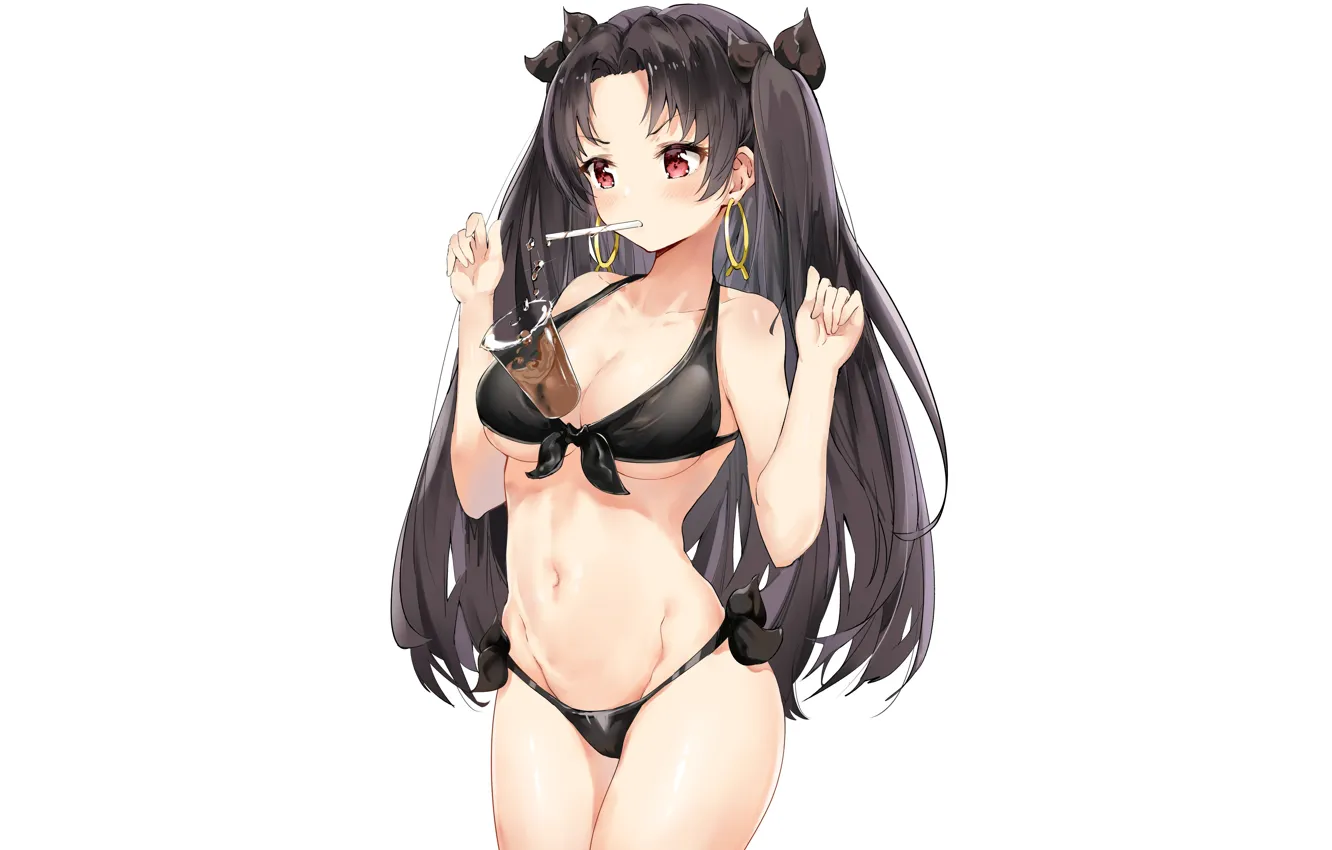 Photo wallpaper girl, sexy, cleavage, long hair, boobs, anime, beautiful, red eyes