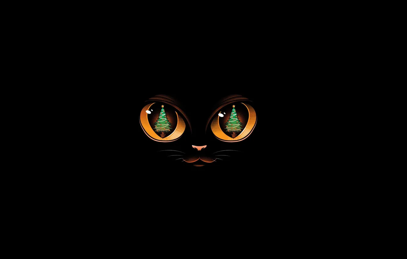 Photo wallpaper eyes, cat, lights, mood, holiday, magic, tree, new year