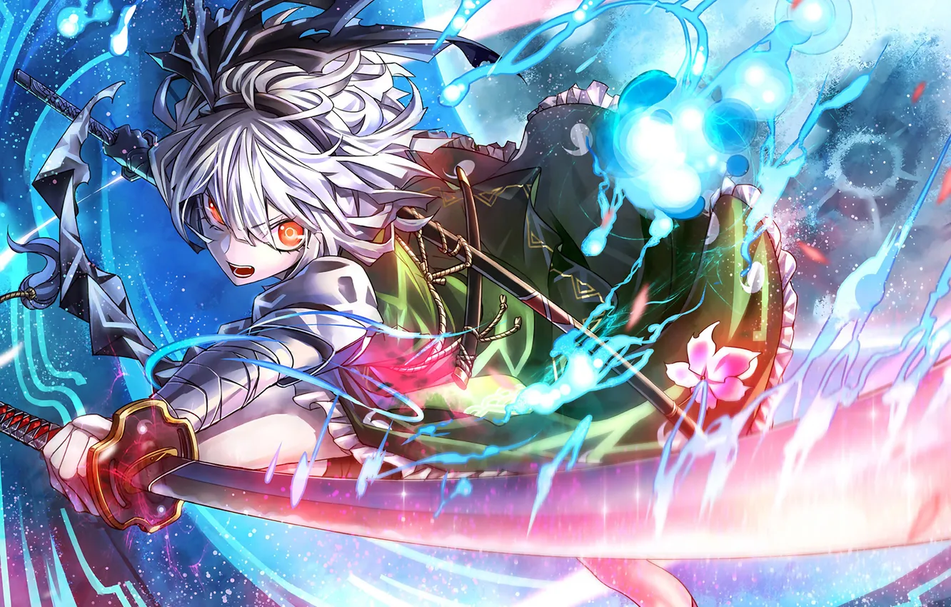 Photo wallpaper girl, weapons, sword, katana, anime, art, touhou, Konpaku Youmu
