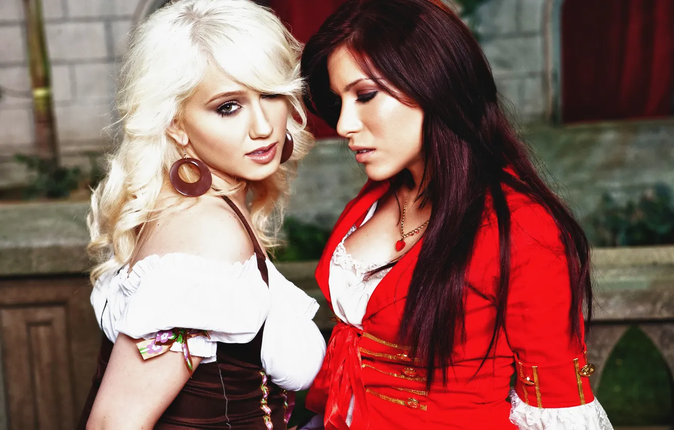 Photo wallpaper look, face, brunette, blonde, pair