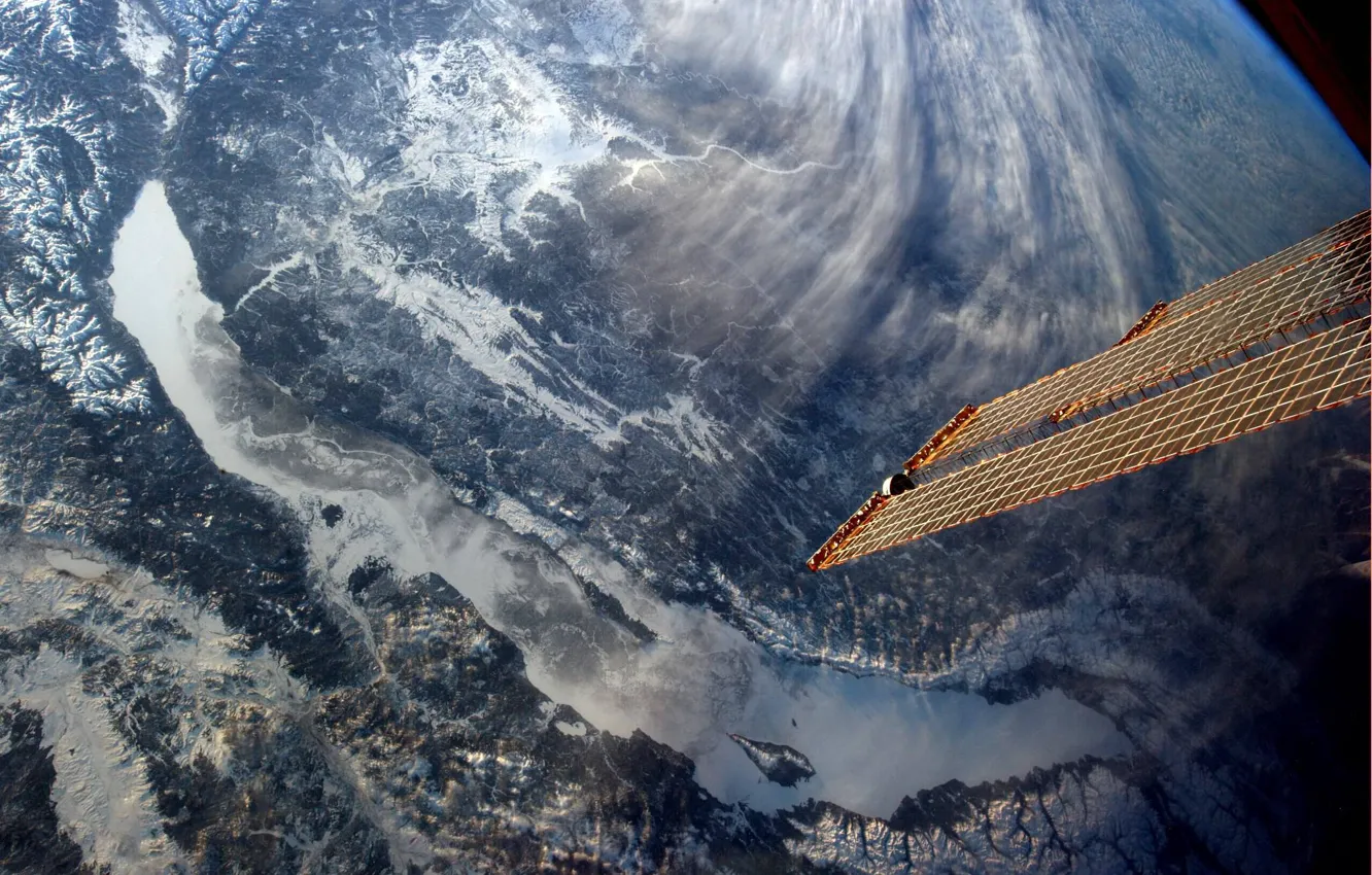 Photo wallpaper lake, view, satellite, Baikal, from space