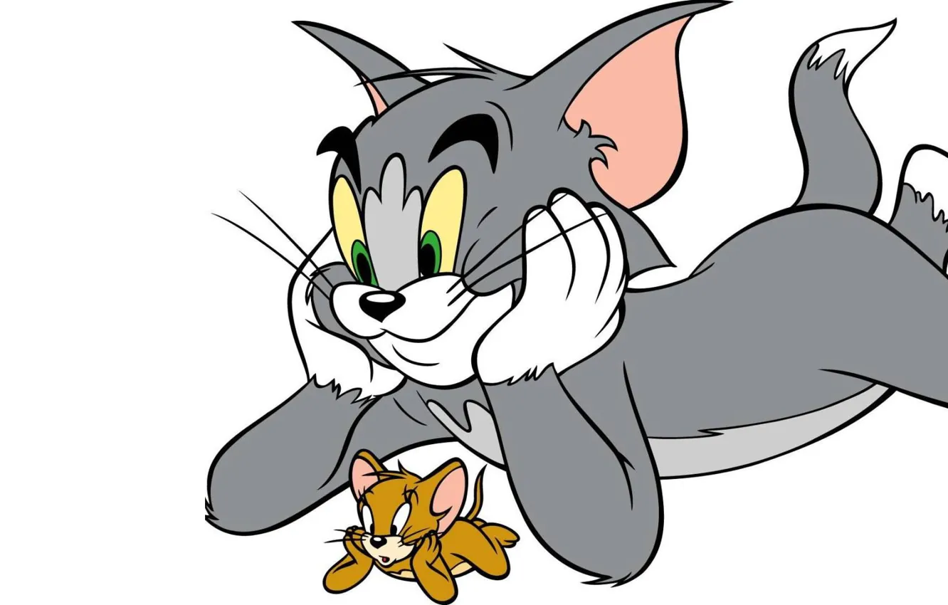 Photo wallpaper cat, mouse, white background, Tom and Jerry