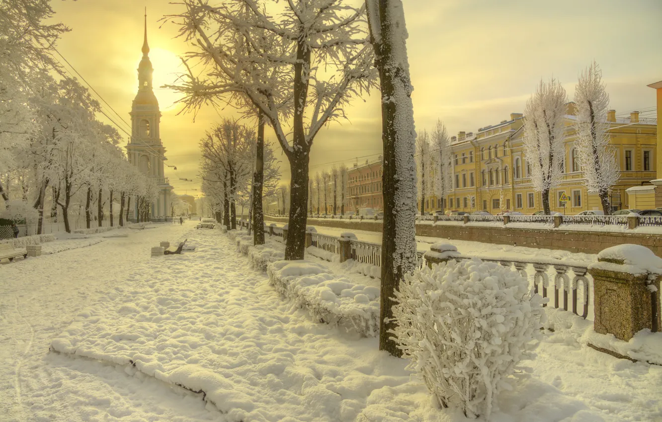 Photo wallpaper winter, snow, the city, building, Peter, Saint Petersburg, square, Gordeev Edward