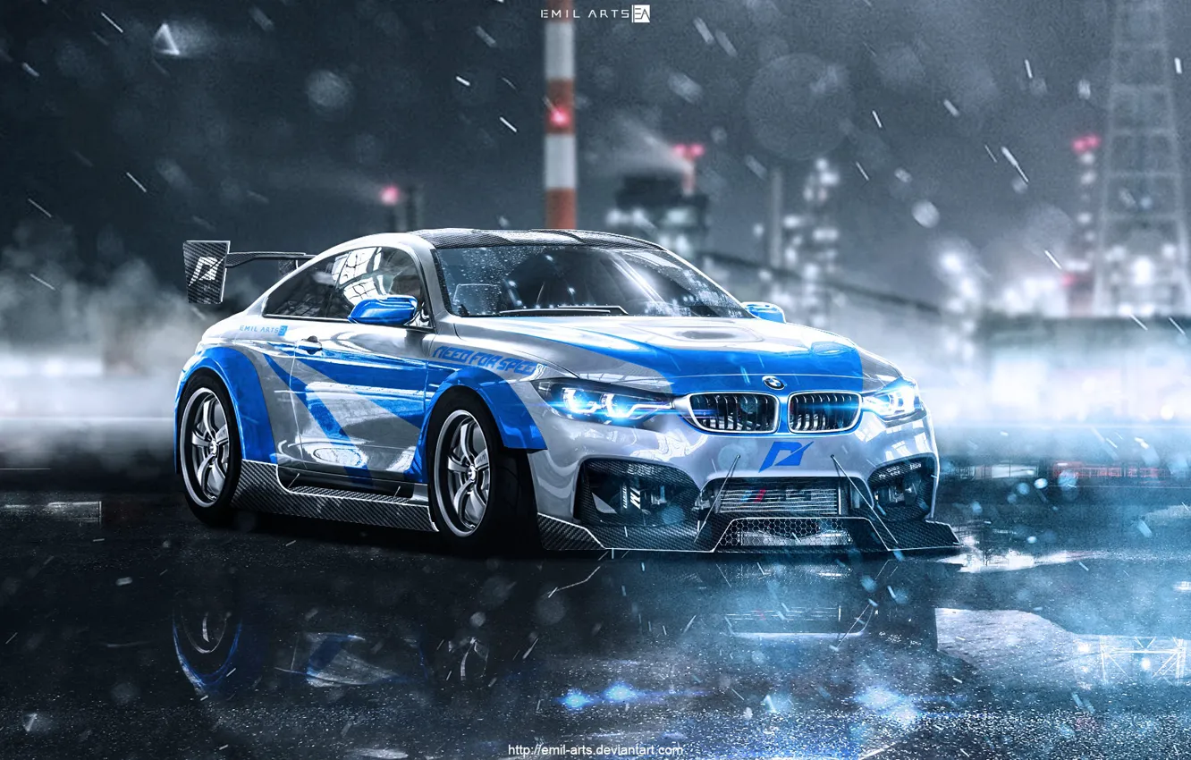 Photo wallpaper machine, auto, night, rain, BMW, Need for Speed, nfs, most wanted