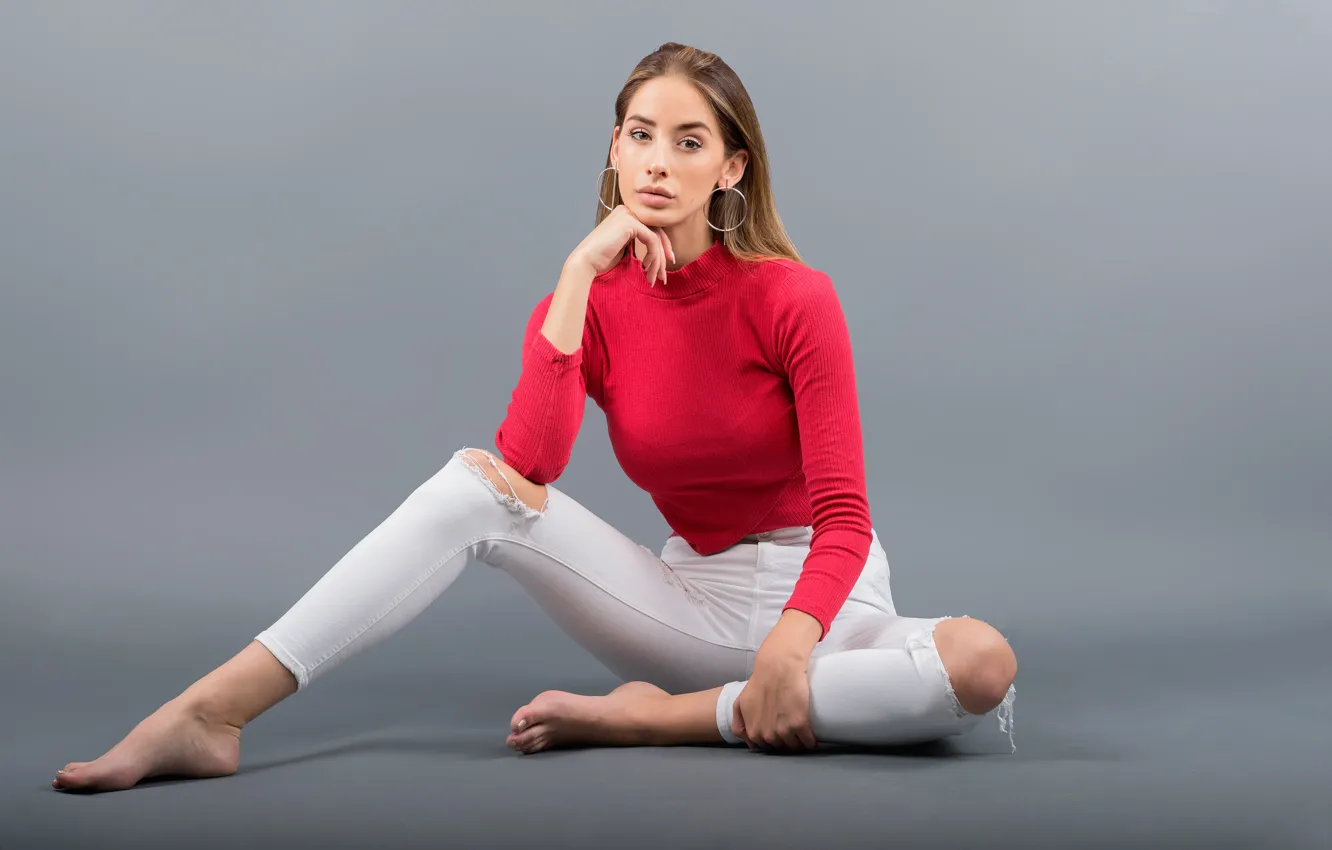 Photo wallpaper girl, model, beauty, jeans, jacket, Torn, Sweetheart