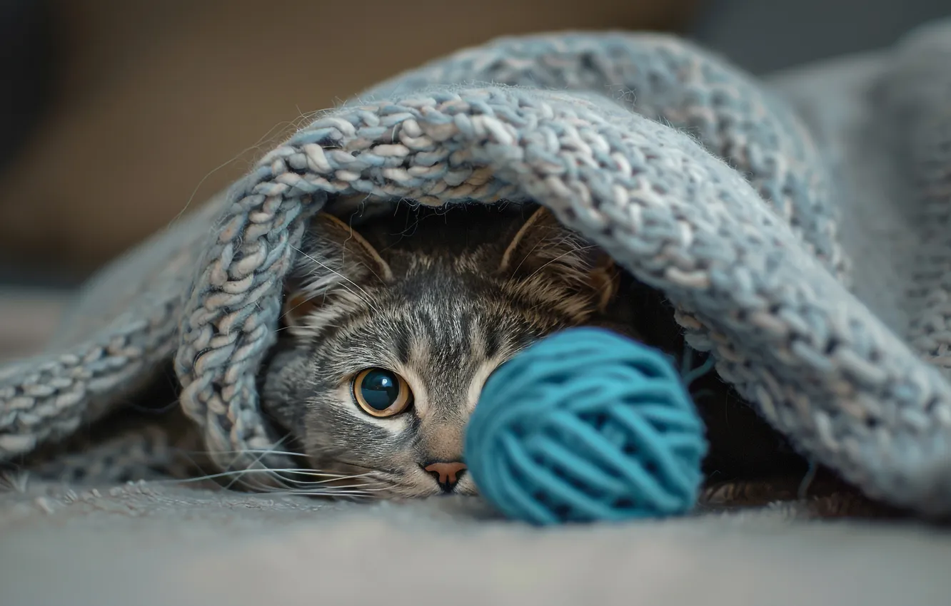 Photo wallpaper cat, cat, look, tangle, pose, grey, blue, the game