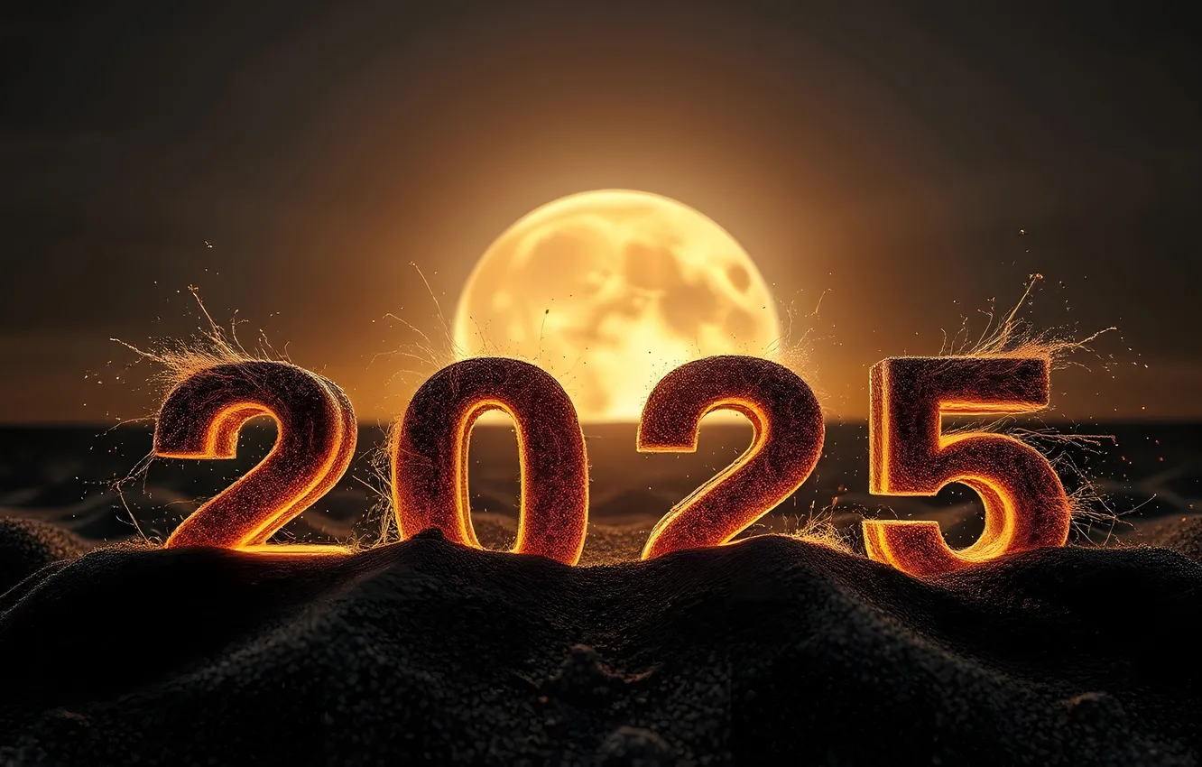 Photo wallpaper new year, figures, date, 2025, AI art, New Year 2025, neural network