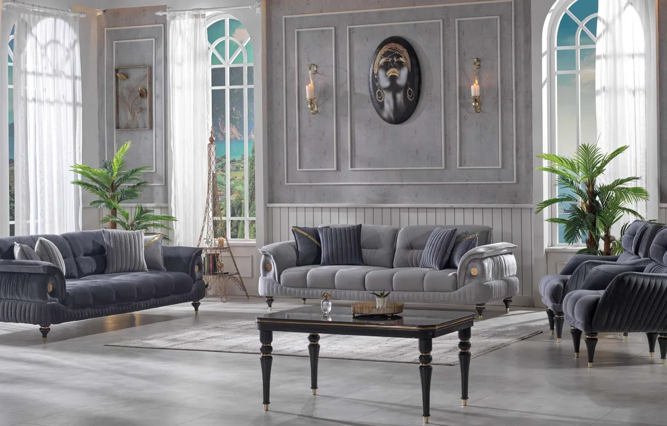 Photo wallpaper design, style, room, plant, interior, picture, living room, luxury upholstered furniture
