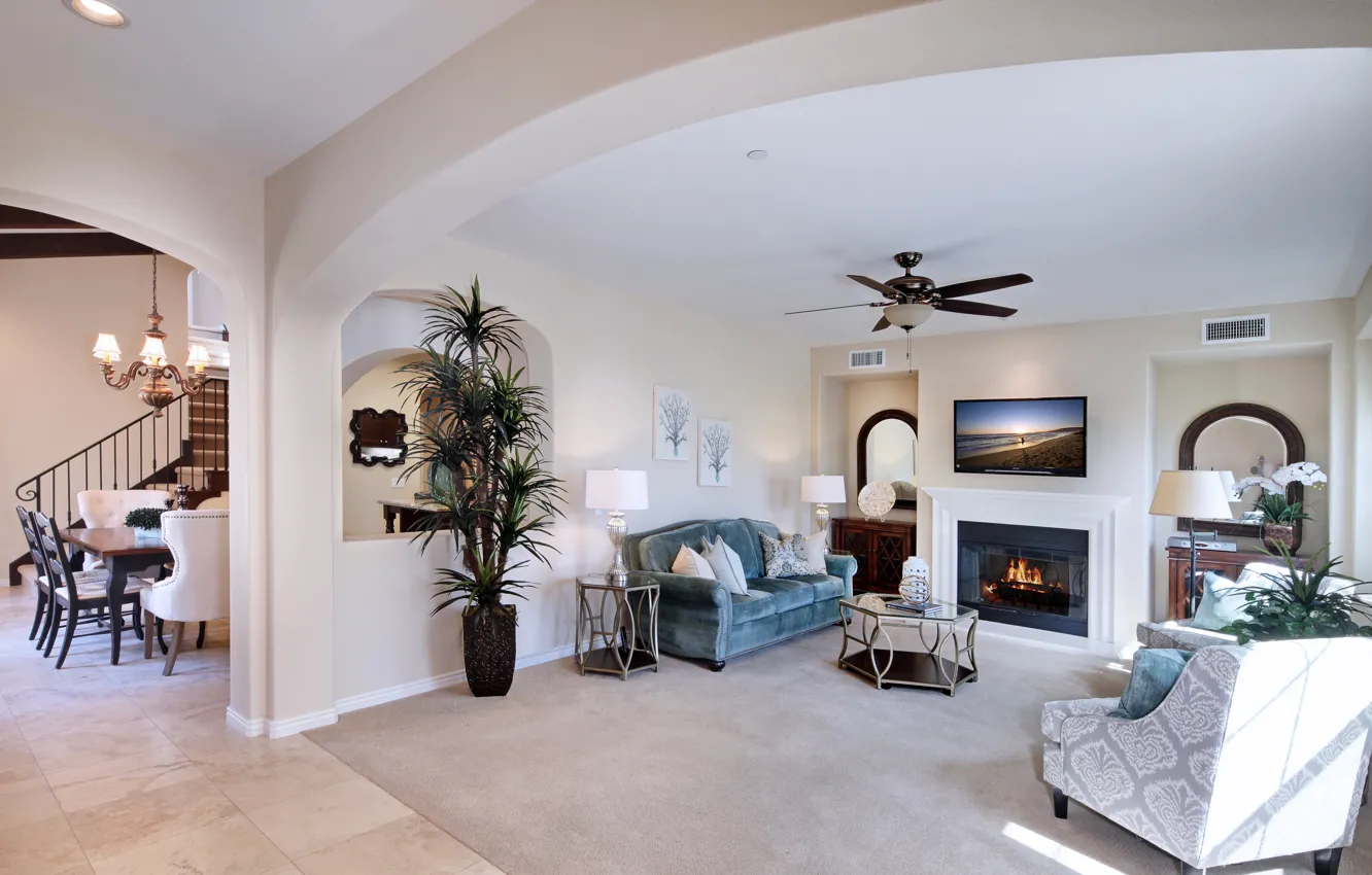 Photo wallpaper design, sofa, furniture, ladder, lamp, fireplace, mansion, design