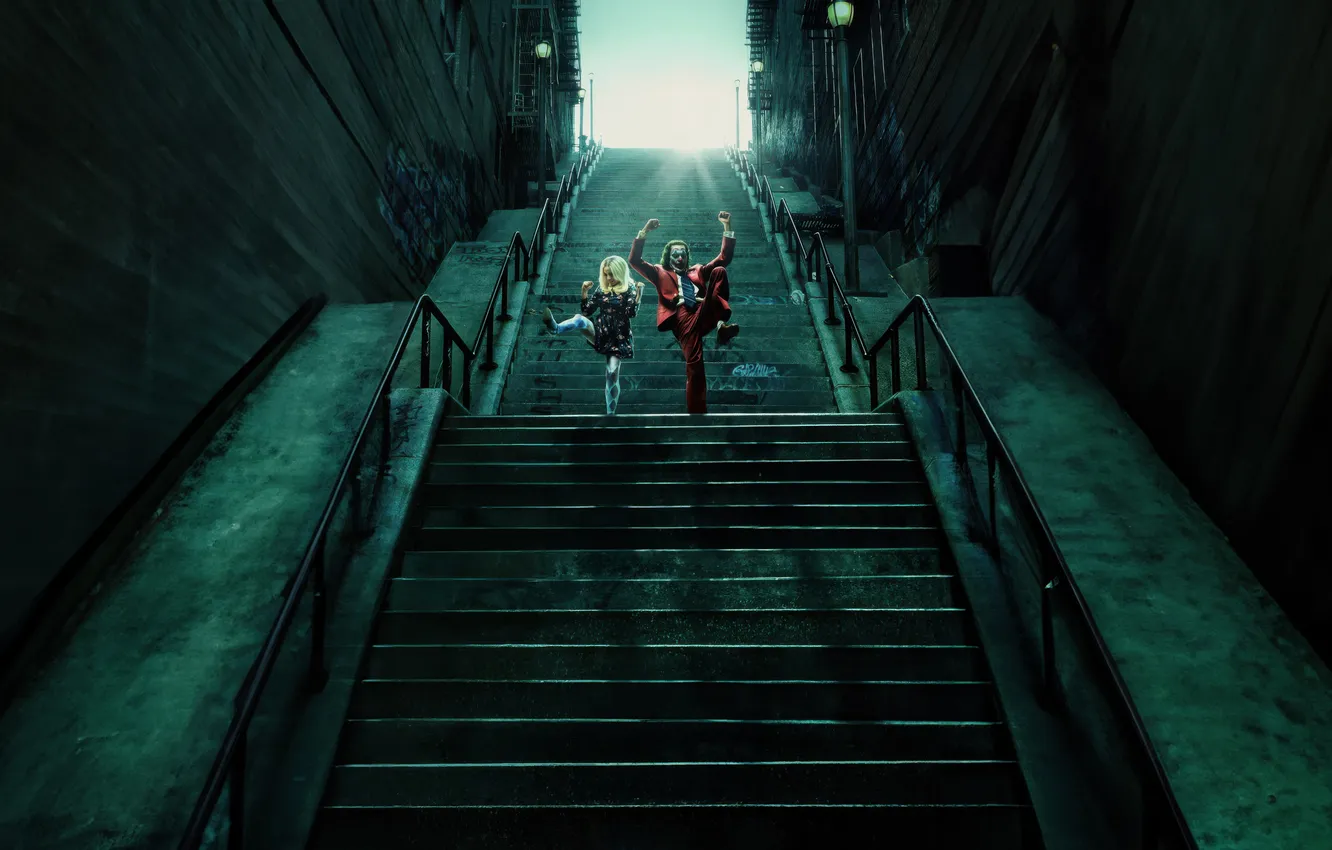 Photo wallpaper girl, Joker, ladder, Lady Gaga, Joker: Madness for Two