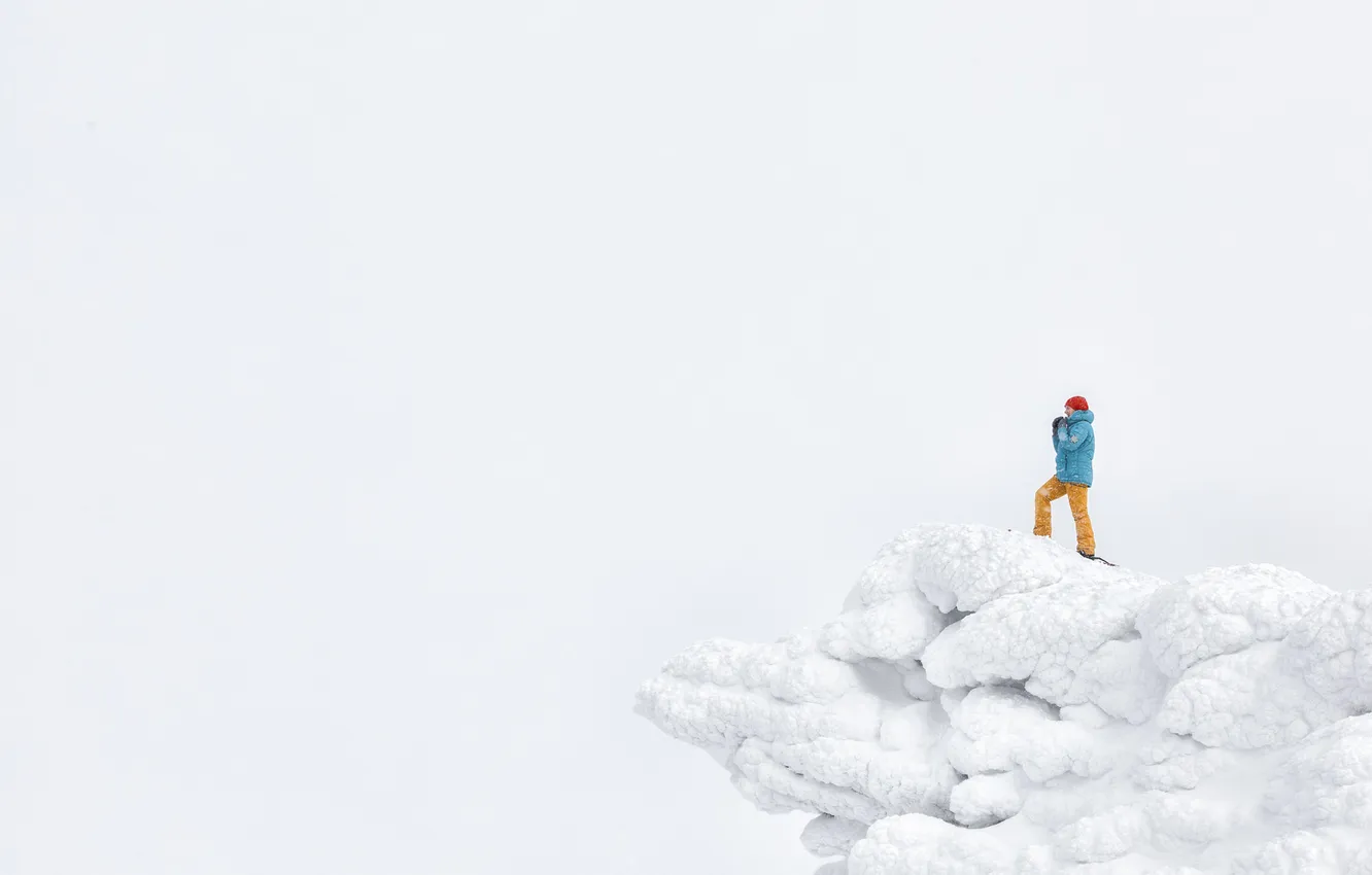 Photo wallpaper winter, white, girl, snow, cliff edge, Konstantin Malanin