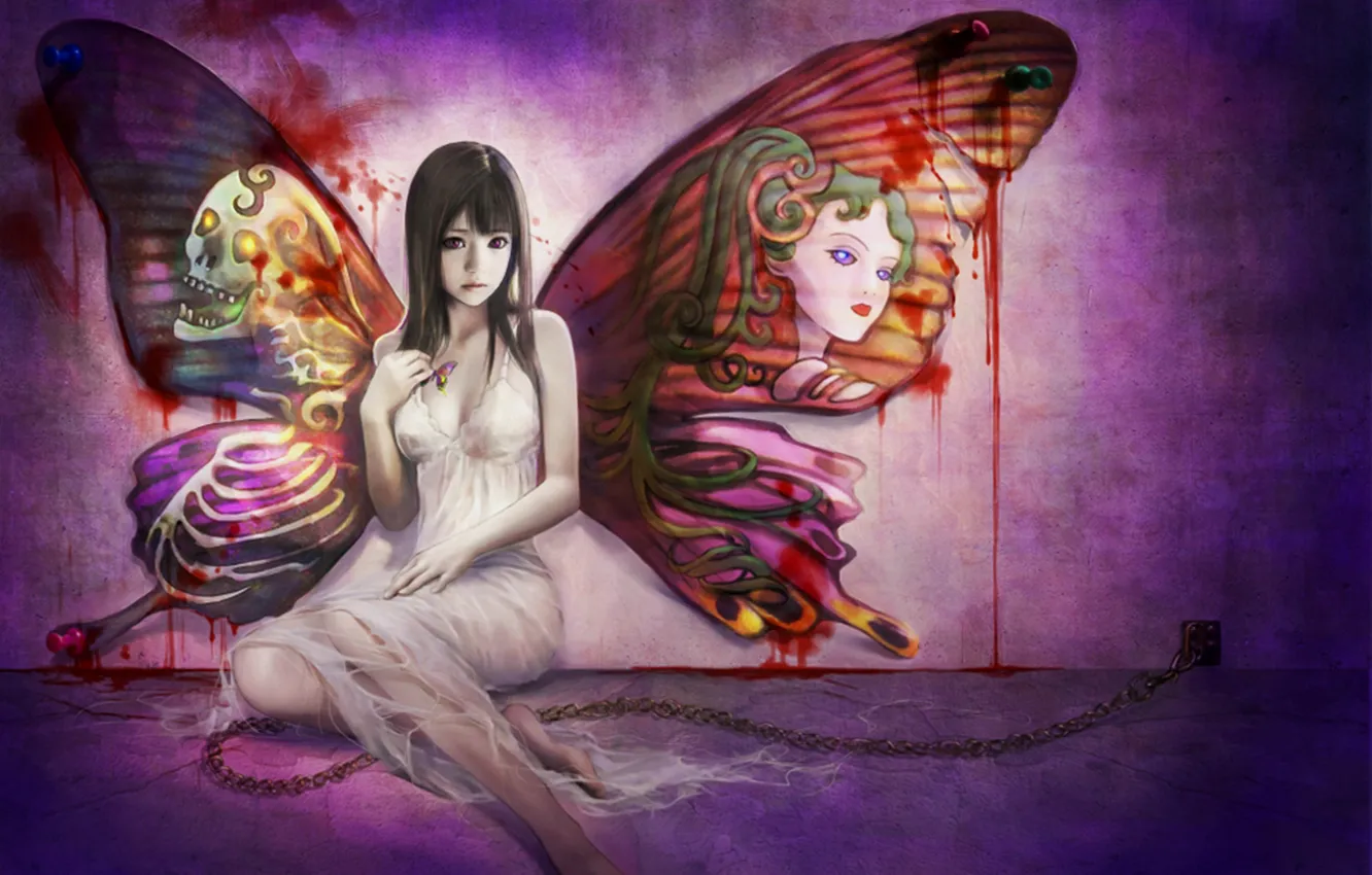 Photo wallpaper girl, anime, Wings, the walls in the blood, what are