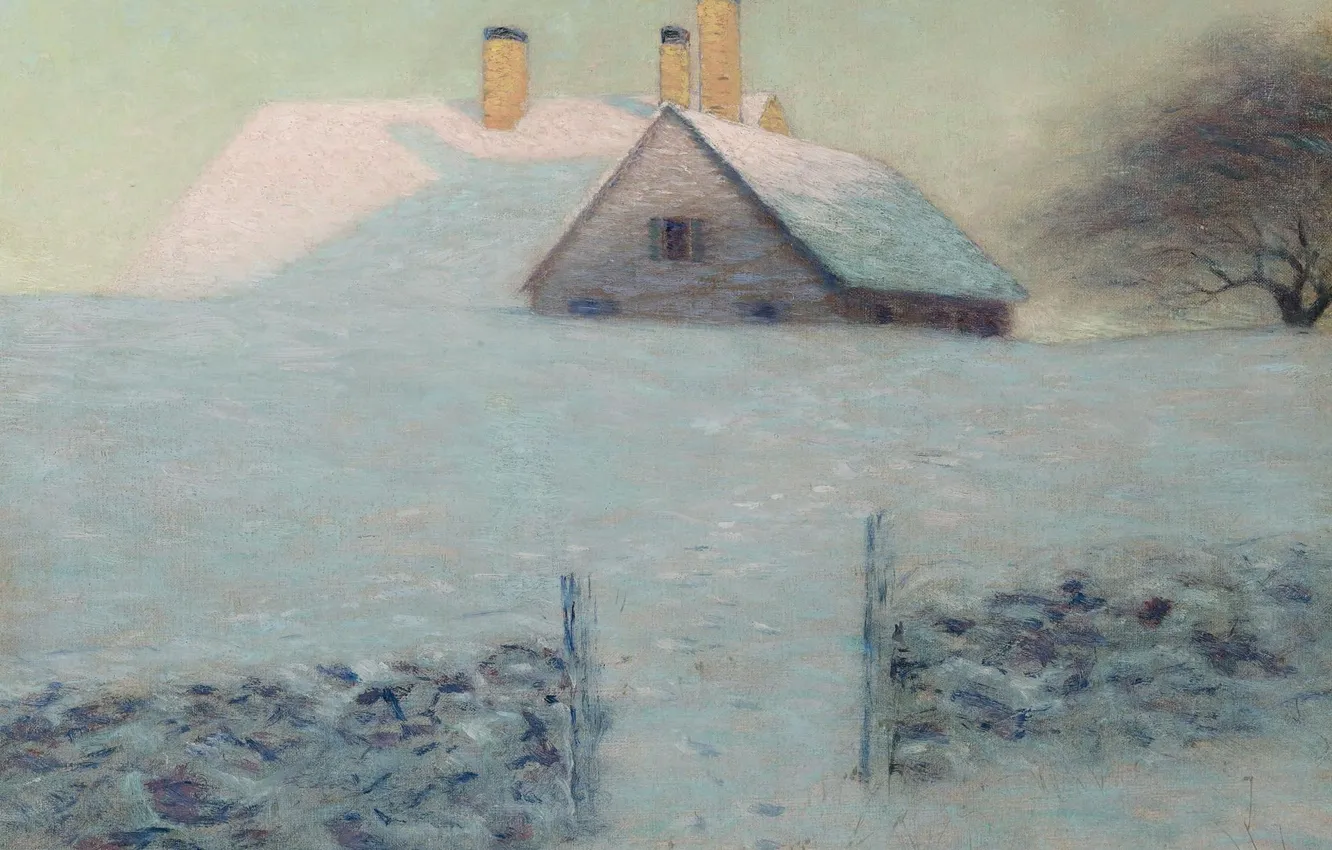 Photo wallpaper winter, landscape, house, picture, The Birgit Harrison, Snow Day, Lowell Birge Harrison