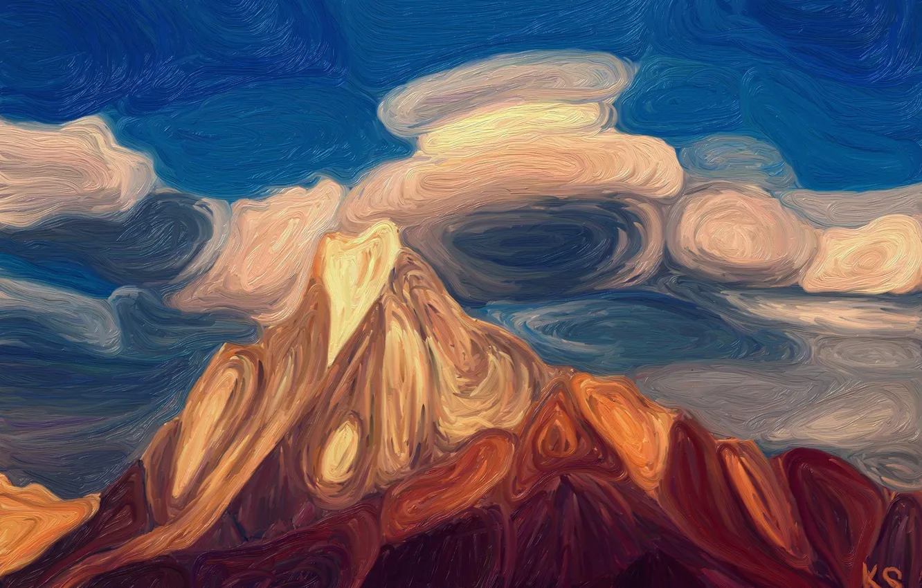 Photo wallpaper landscape, mountains, nature, painting