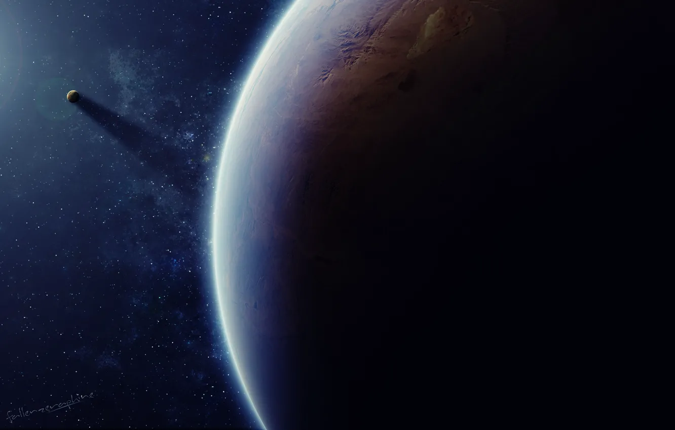 Photo wallpaper light, planet, shadows, small, sci fi, grnade