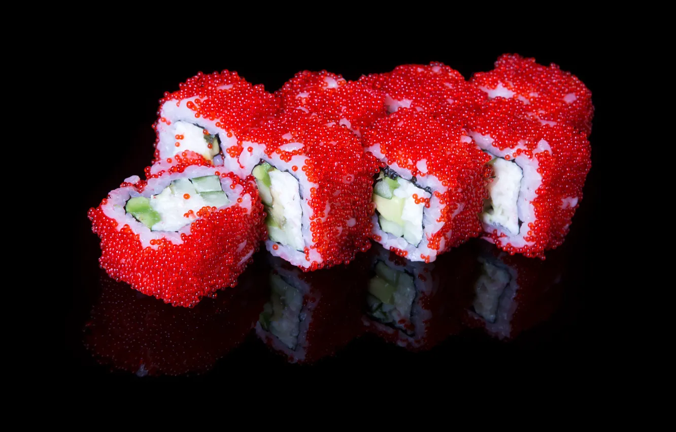 Photo wallpaper background, caviar, sushi, rolls