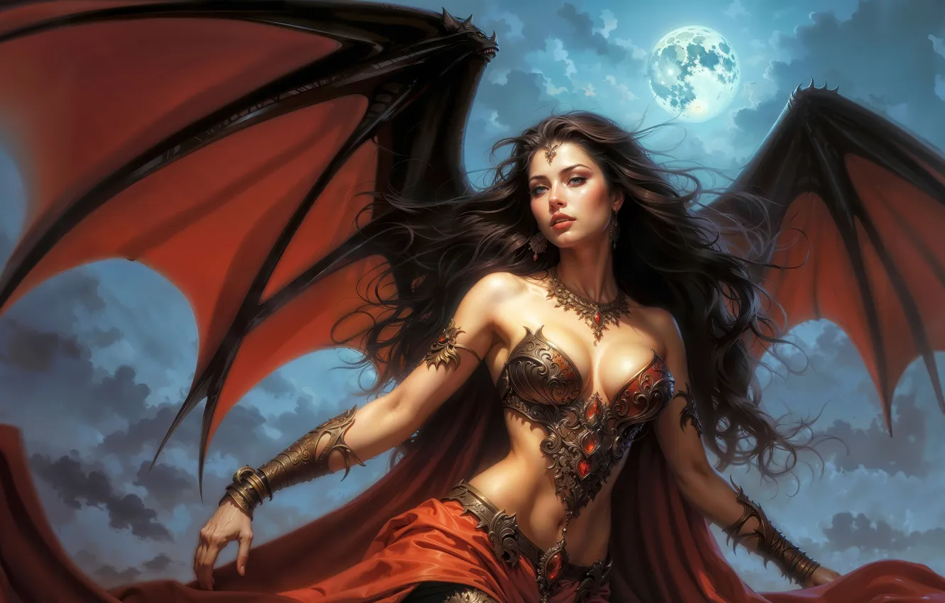 Photo wallpaper vampire, queen, full moon, AI Art