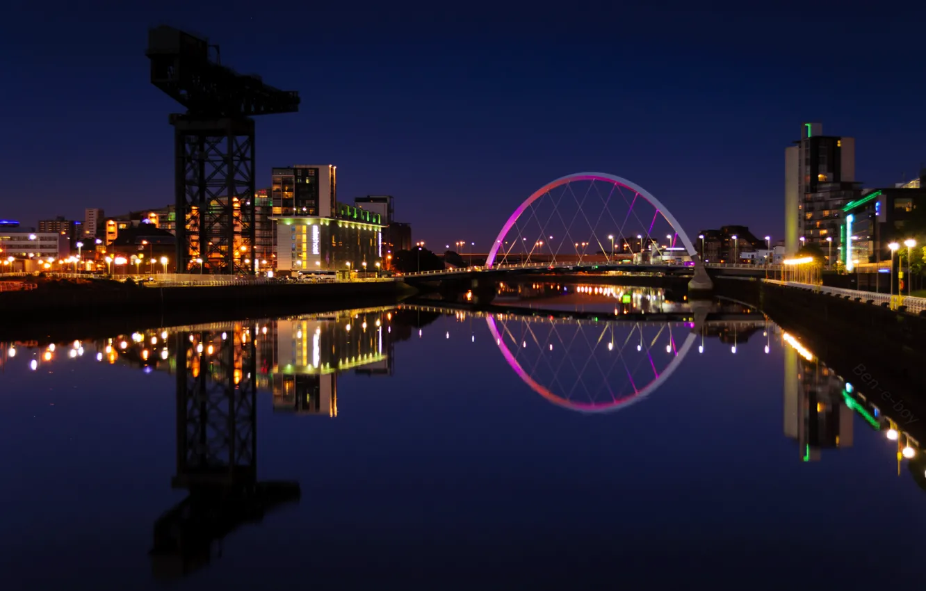 Photo wallpaper lights, reflection, river, building, the evening, Scotland, backlight, UK