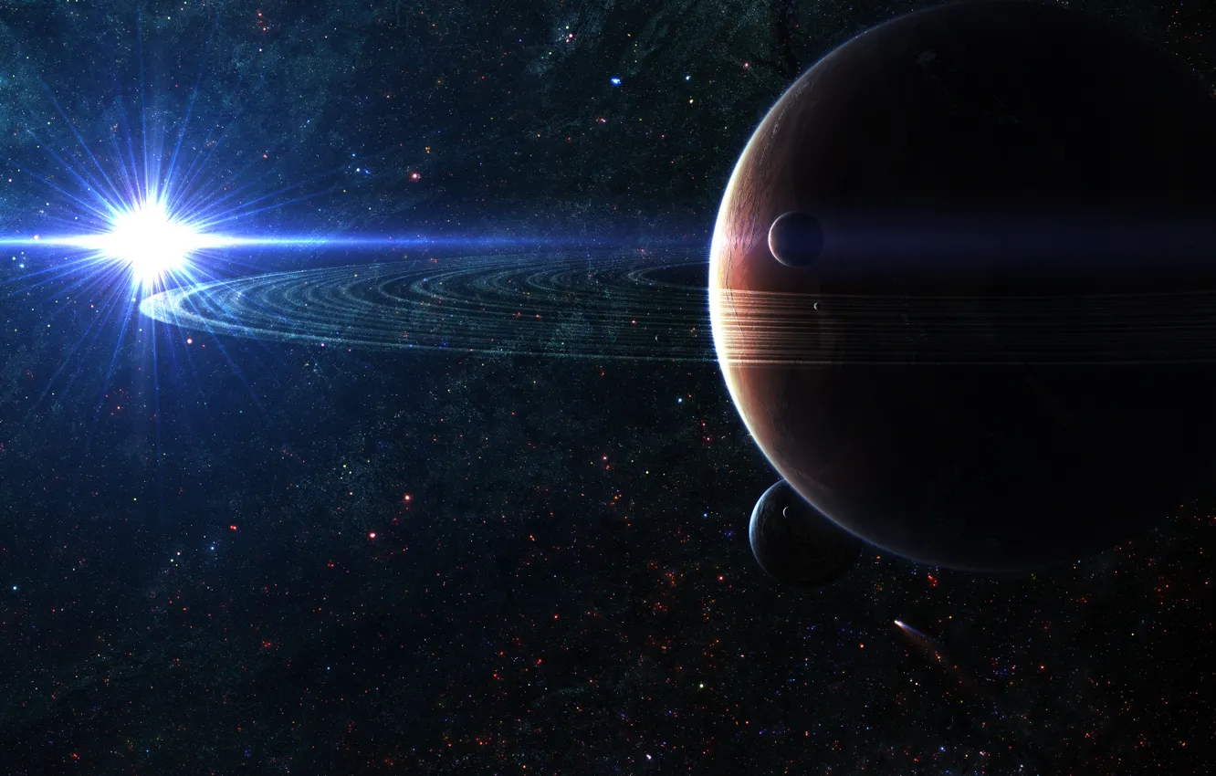 Photo wallpaper view, star Shine, on the planet, in the distance