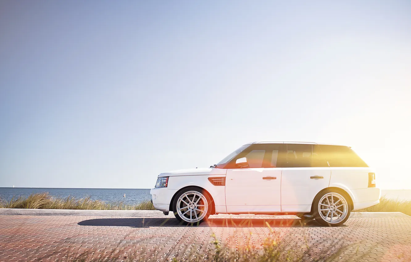Photo wallpaper white, glare, pavers, white, Land Rover, Range Rover, Sport