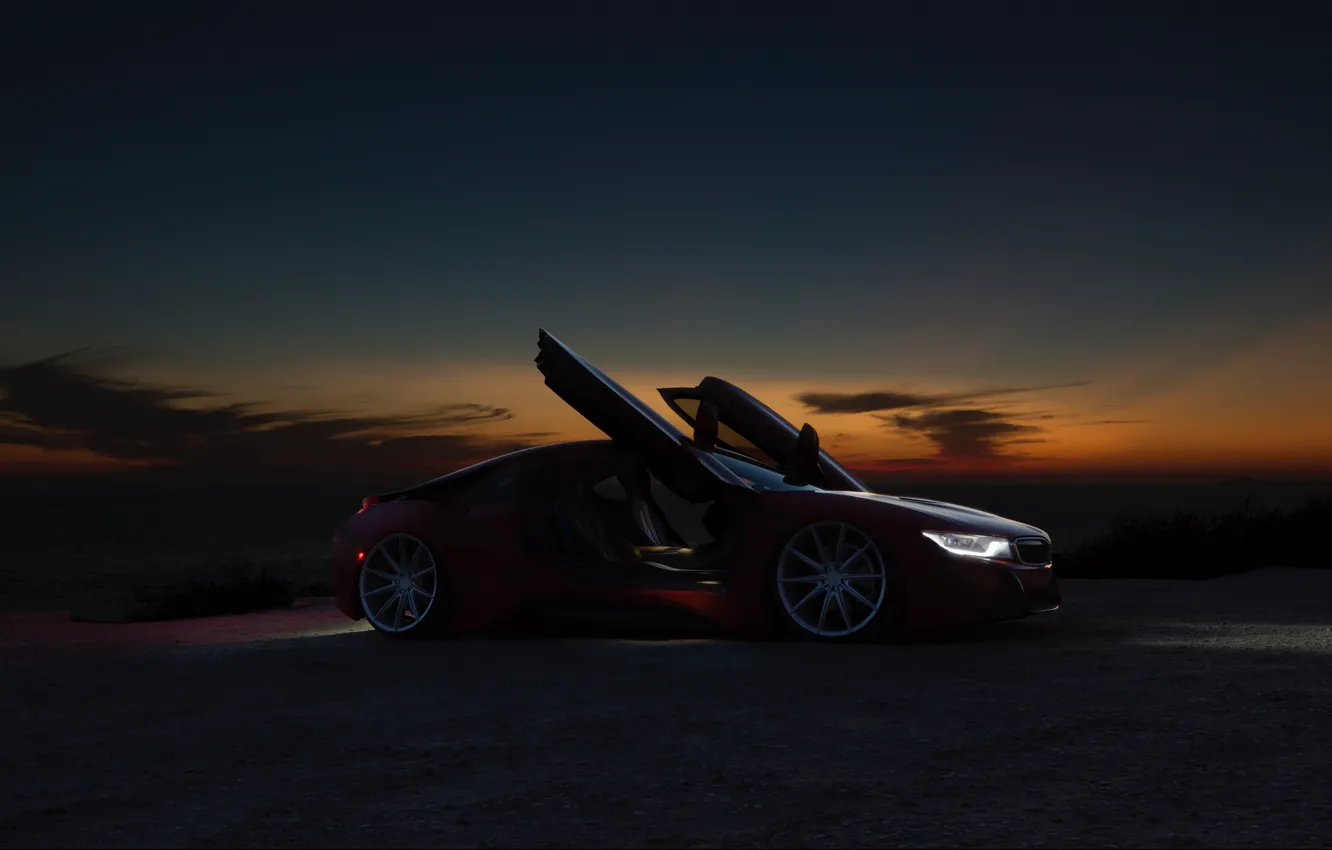 Photo wallpaper night, BMW, red, BMW i8