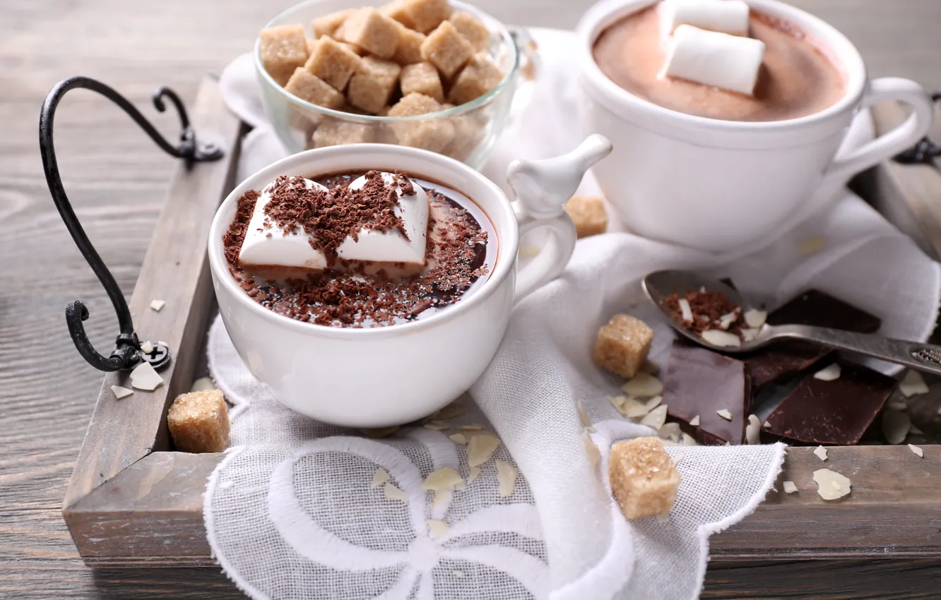 Photo wallpaper chocolate, hot, cup, chocolate, cocoa, cocoa, marshmallows, marshmallow