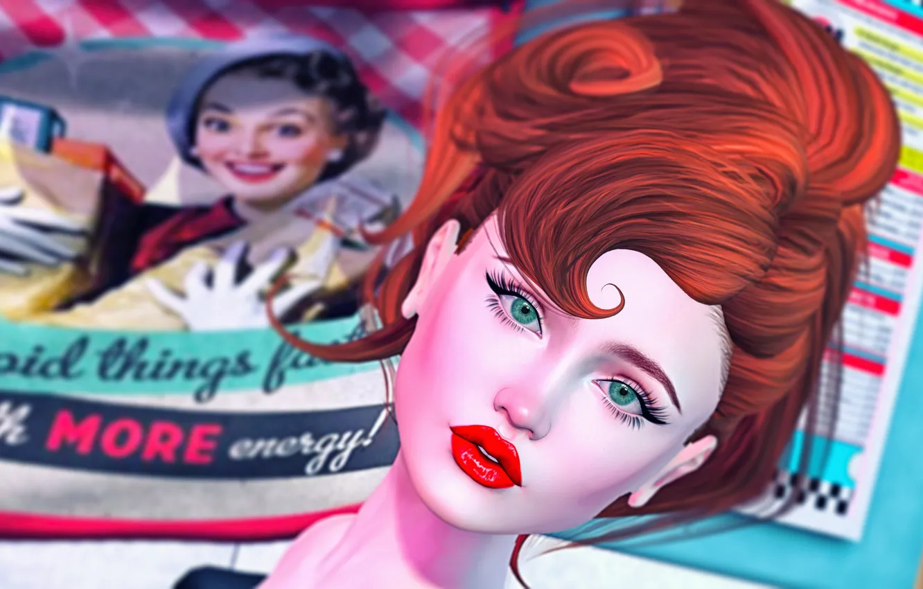 Photo wallpaper girl, face, background, lipstick