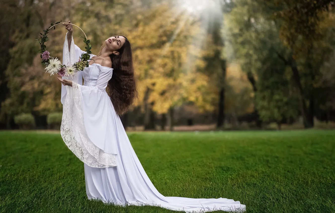 Photo wallpaper girl, flowers, nature