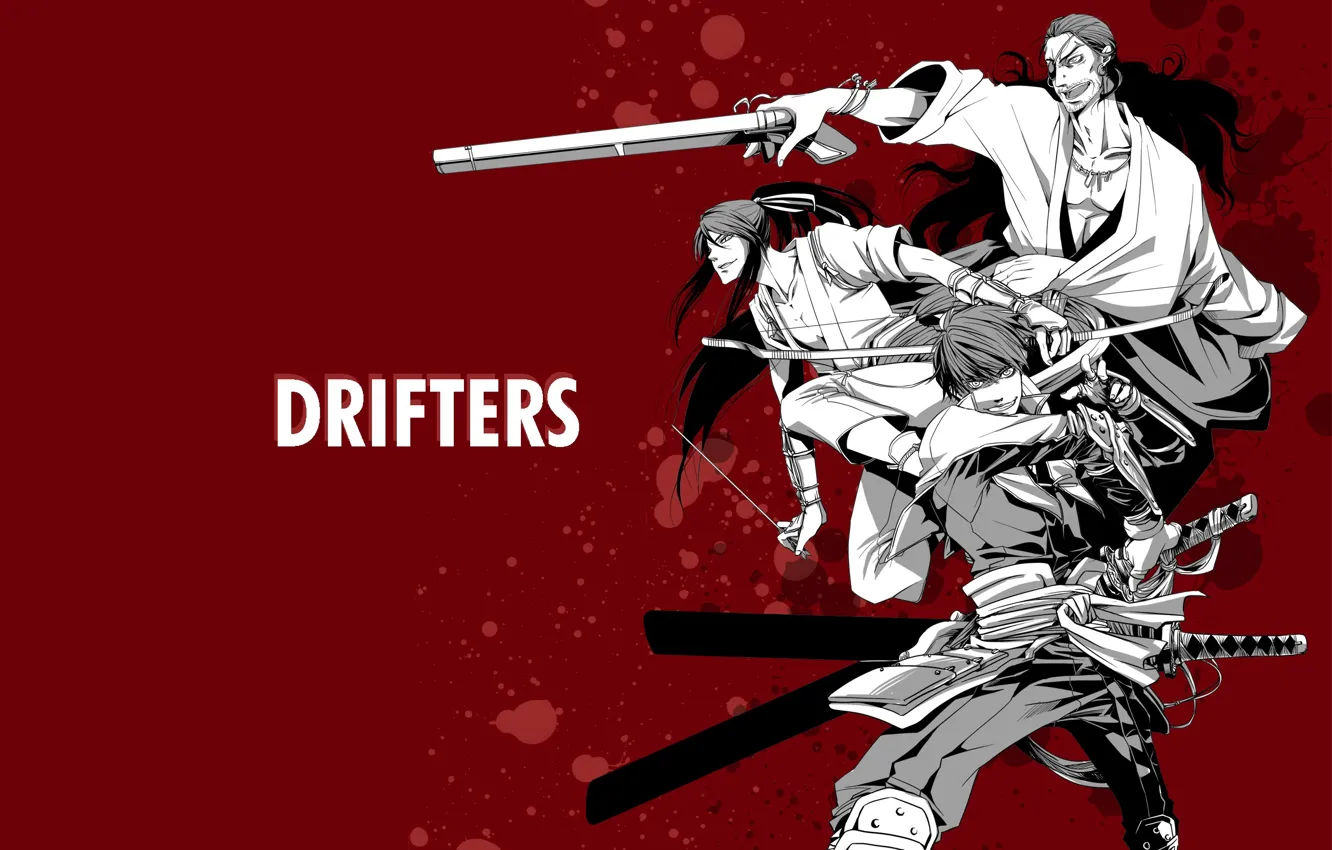 Photo wallpaper weapons, anime, art, guys, red background, men, samurai, Drifters