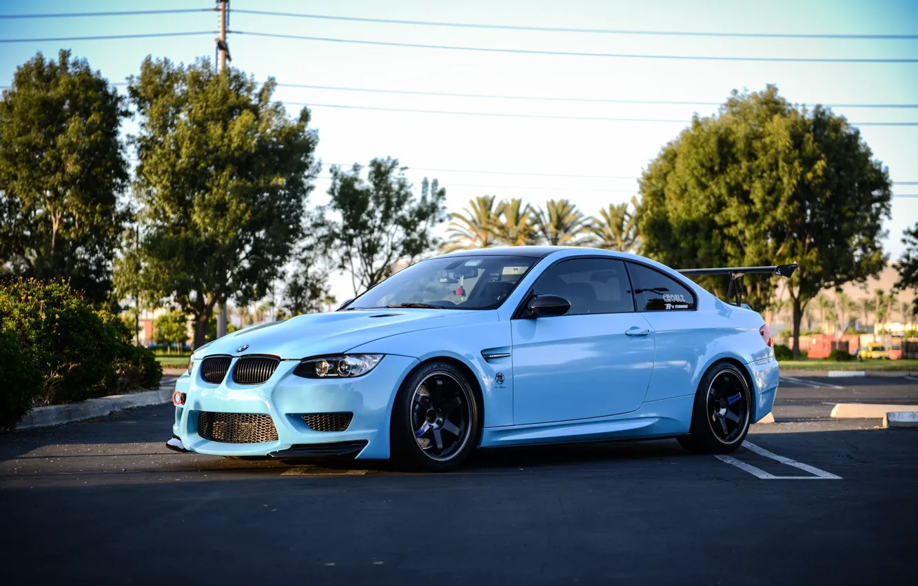 Photo wallpaper Blue, E92, Trees, M3, Power Line