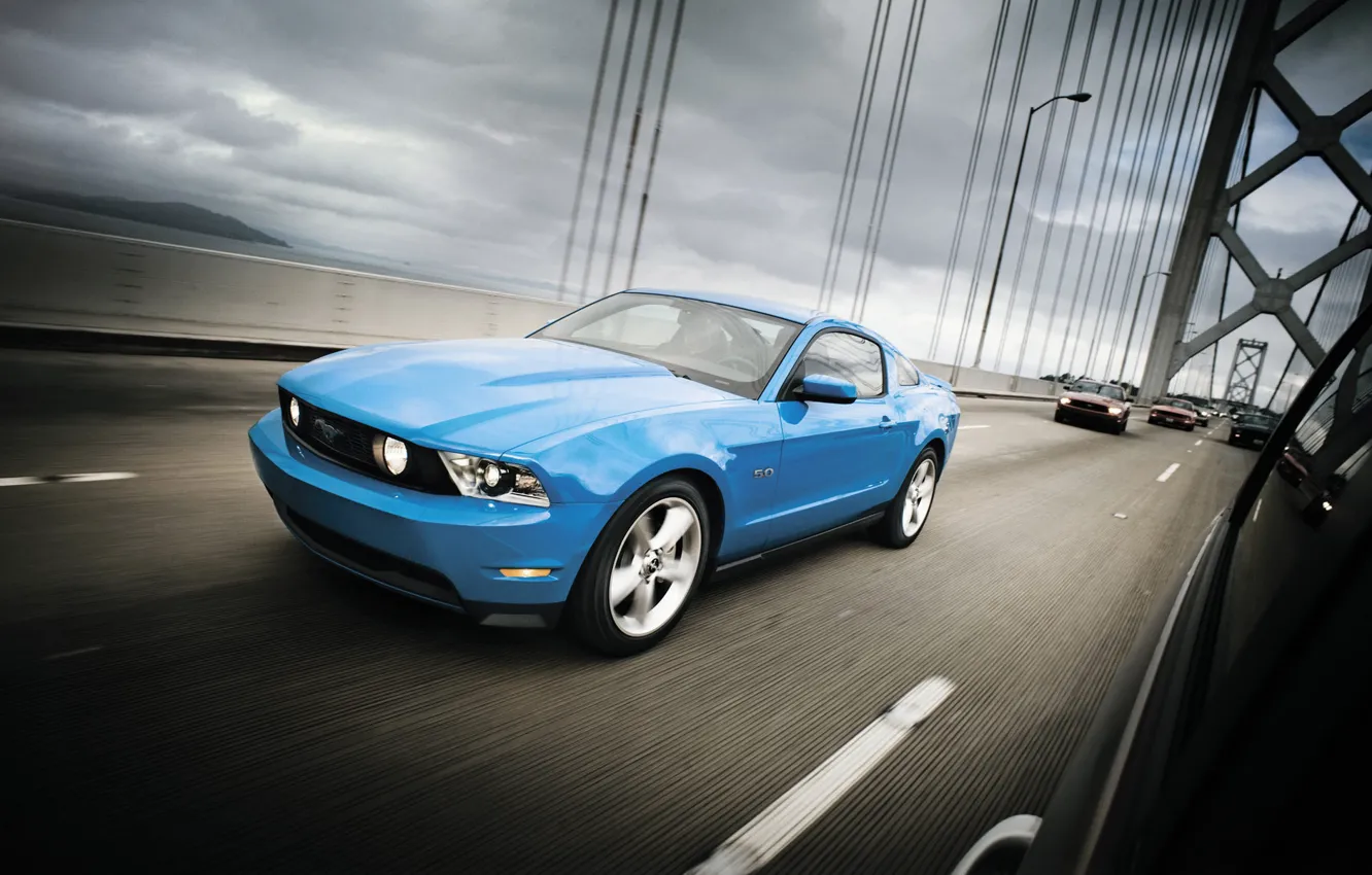Photo wallpaper bridge, Ford, mustang, muscle car