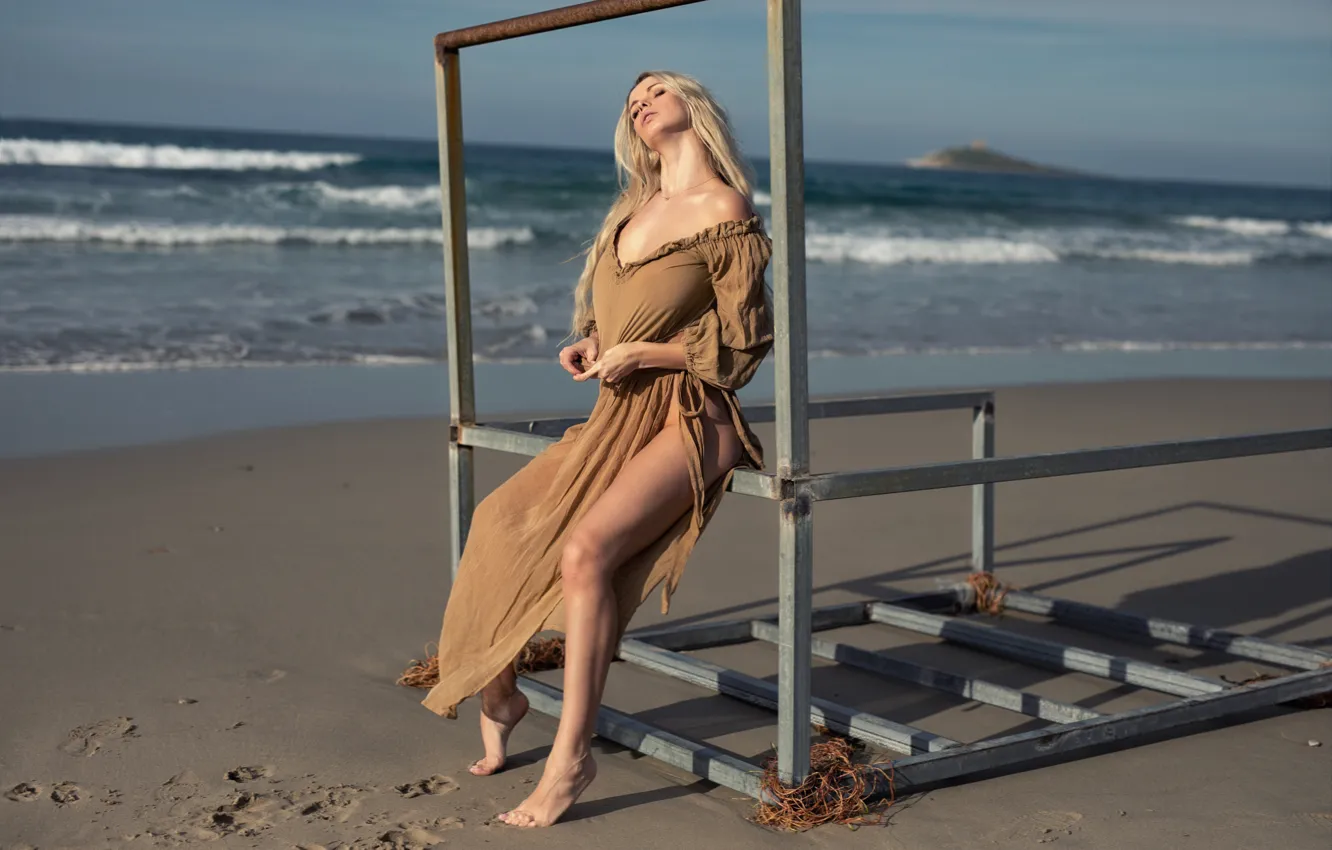 Photo wallpaper waves, beach, sky, ocean, nature, sand, erotic, sexy woman