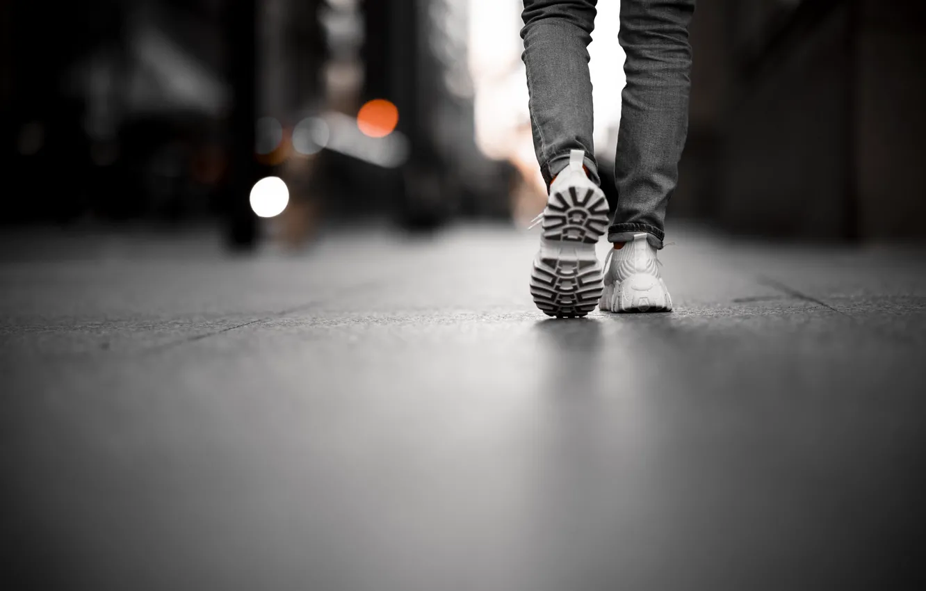 Photo wallpaper city, street, men, shoe, walking