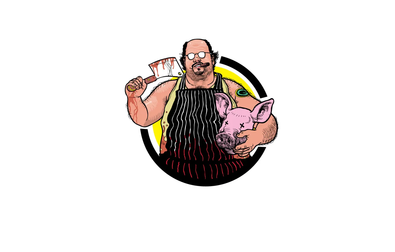 Photo wallpaper head, knife, pig, butcher