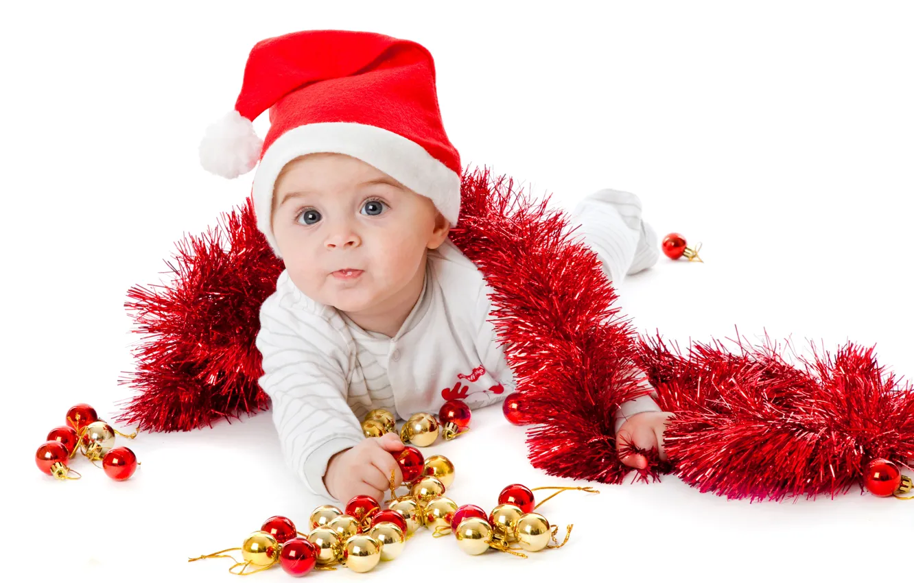 Photo wallpaper decoration, hat, child, Christmas, New year, tinsel, Christmas, New Year