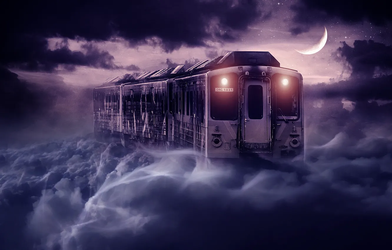 Photo wallpaper the sky, night, the moon, train