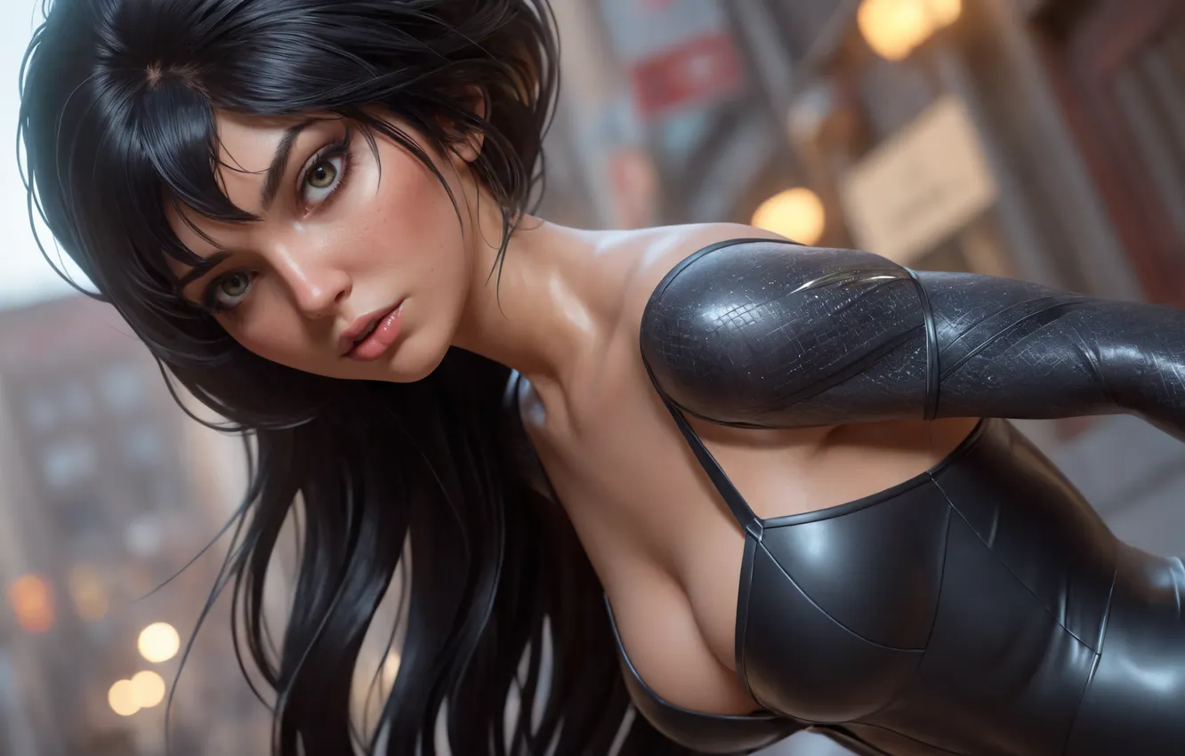 Photo wallpaper woman, cyborg, black hair