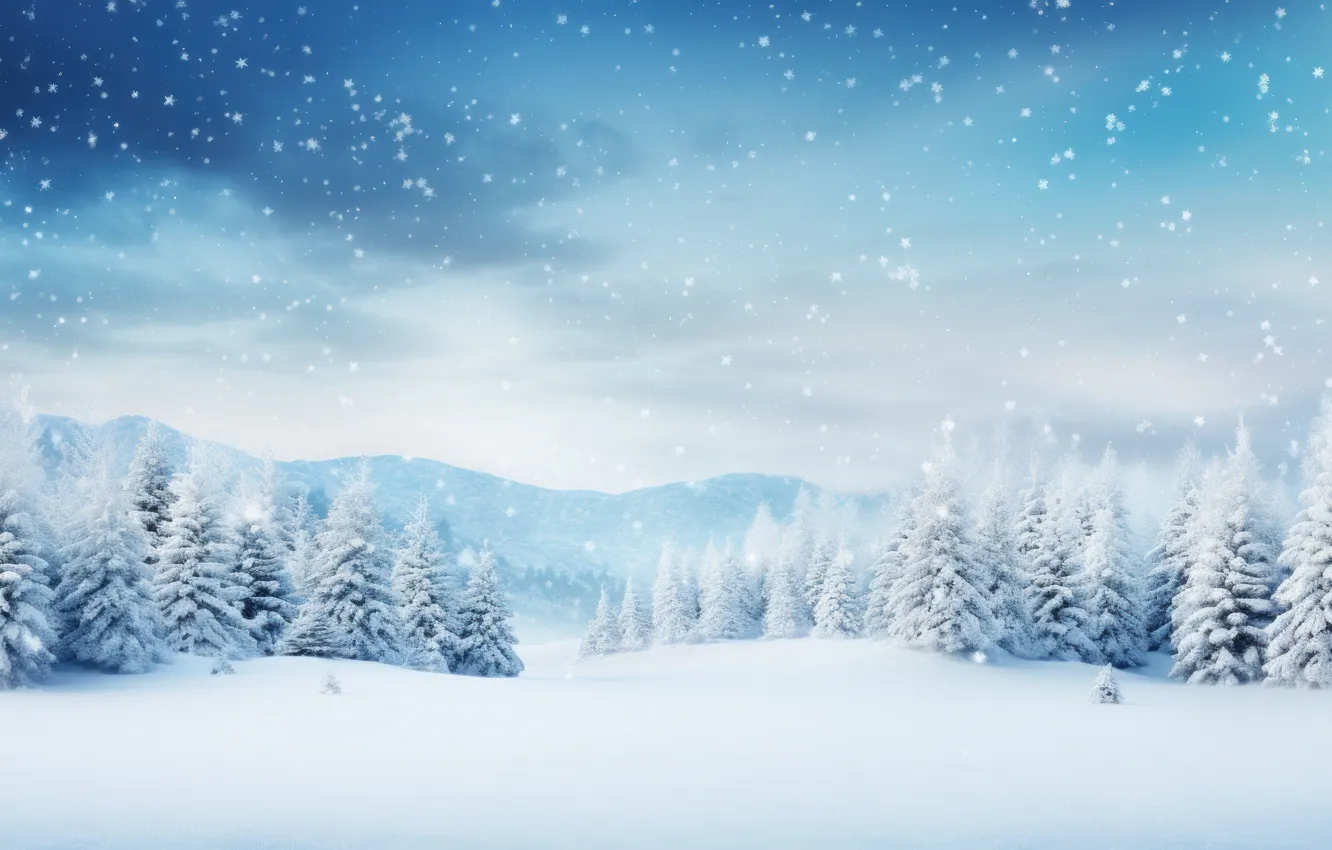 Photo wallpaper winter, forest, snow, trees, tree, forest, landscape, winter