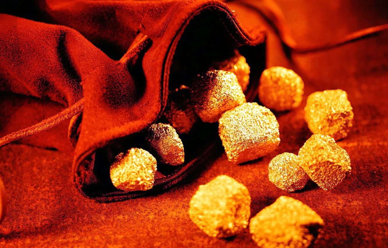 Photo wallpaper stones, gold, bag, red background