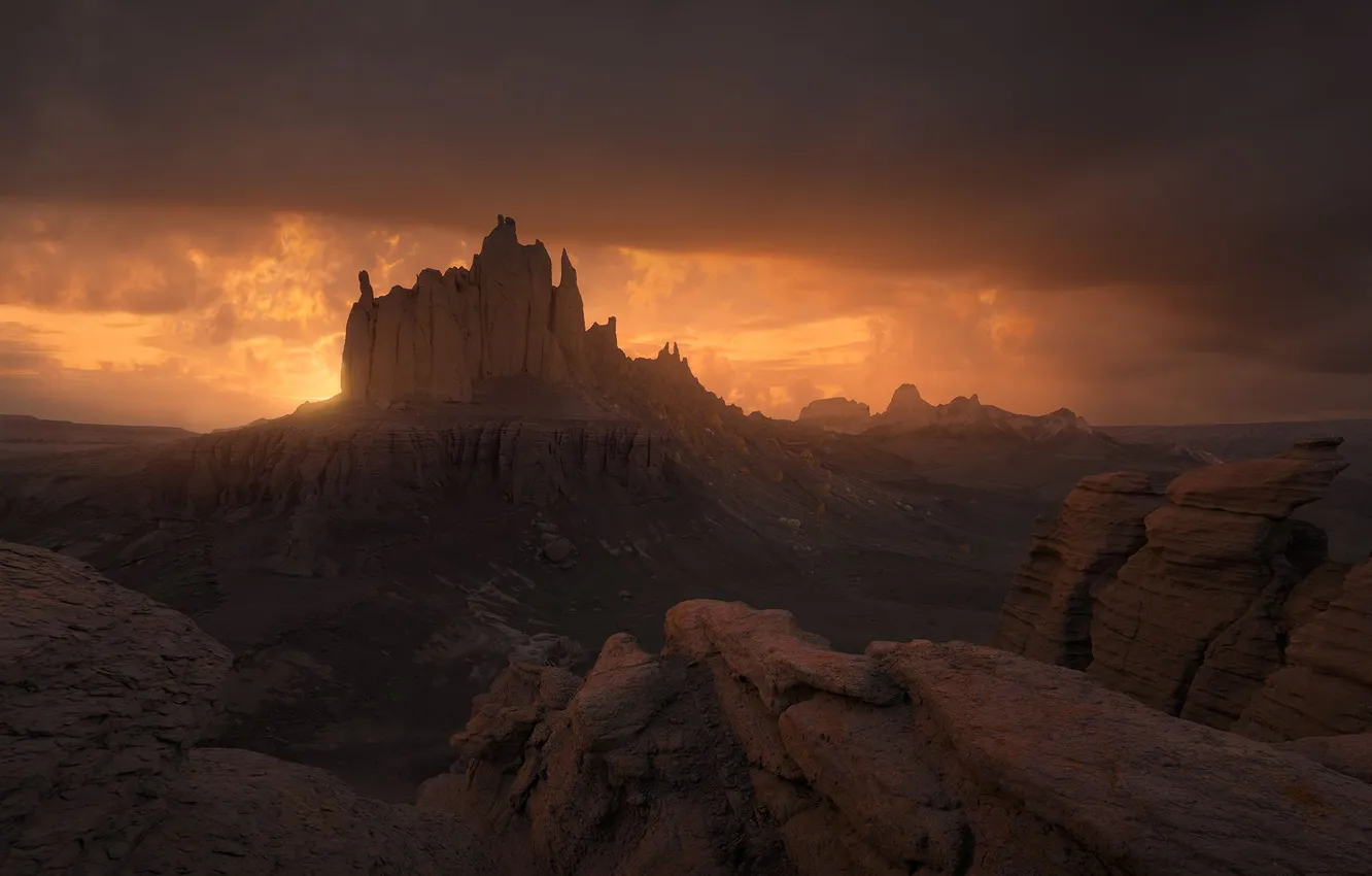 Photo wallpaper sunset, mountains, rocks, the evening, Alexander Dudarev, Martian landscape, Western Kazakhstan, Hayrakov-Shomanai