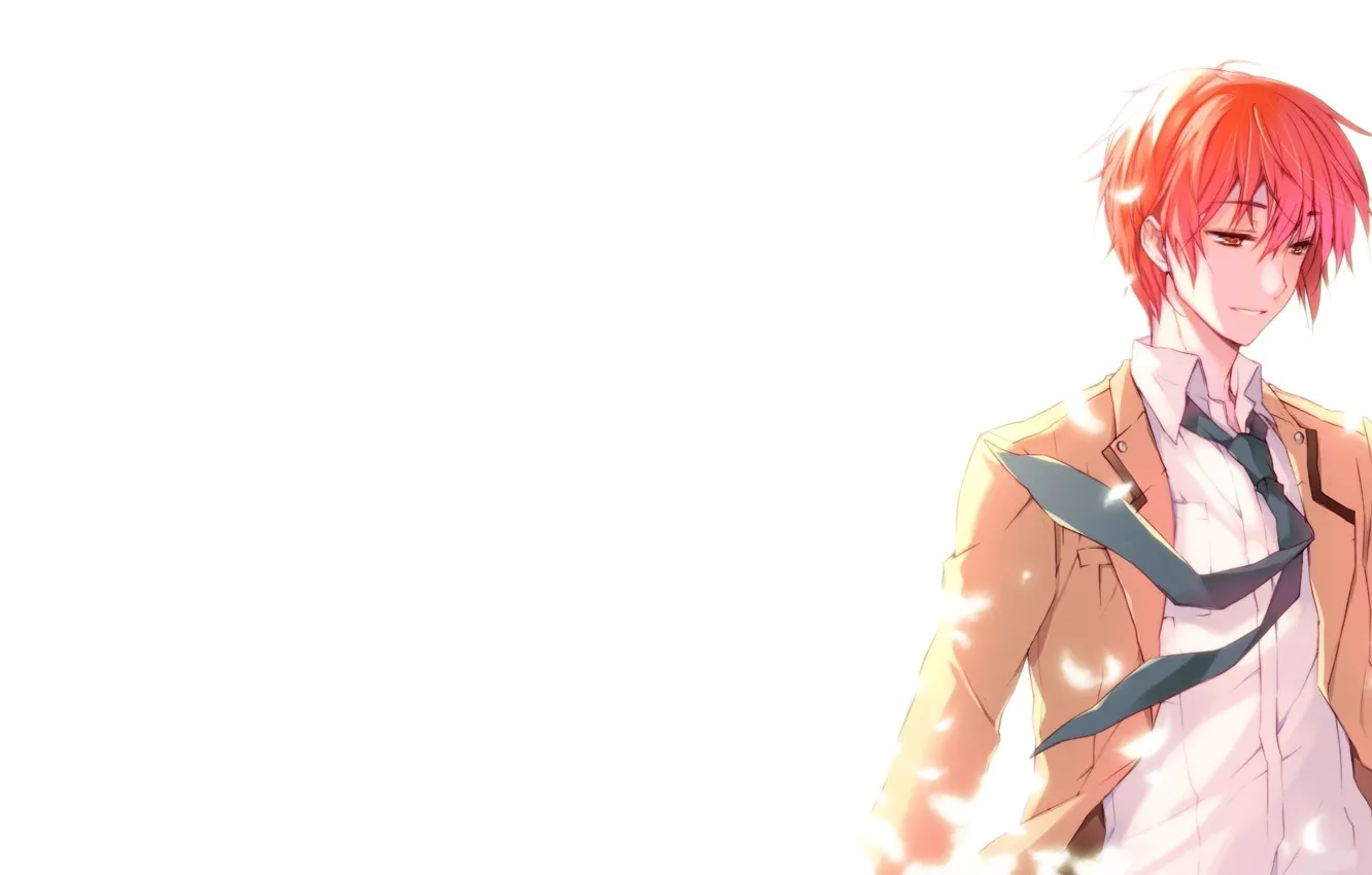 Photo wallpaper tie, white background, red, school uniform, students, angel beats, angel beats, Yuzuru Otonashi