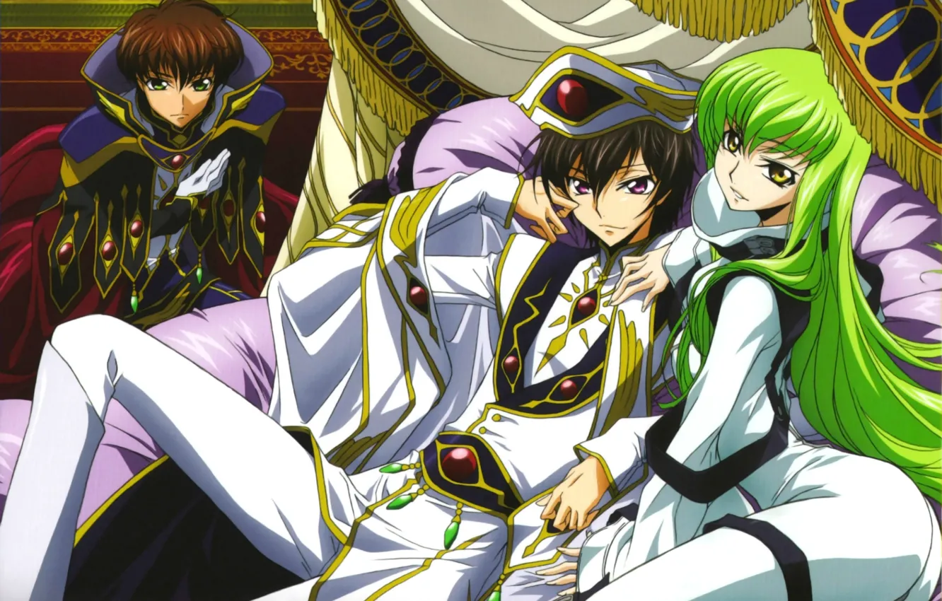 Photo wallpaper mantle, green hair, the throne, code geass, c.c., lelouch lamperouge, suzaku kururugi, Lord