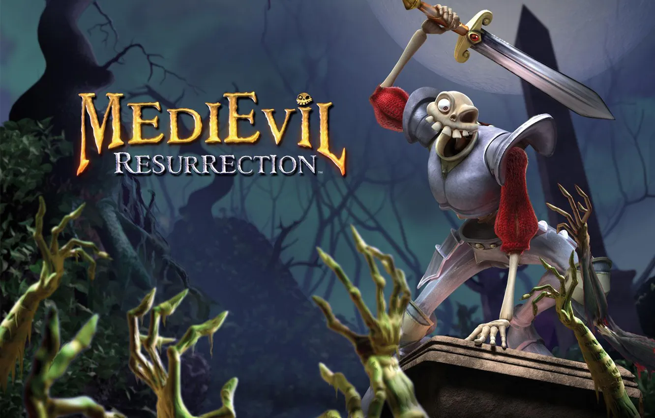 Photo wallpaper skeleton, zombies, cemetery, knight, MediEvil Resurrection, Sir Daniel Fortesque