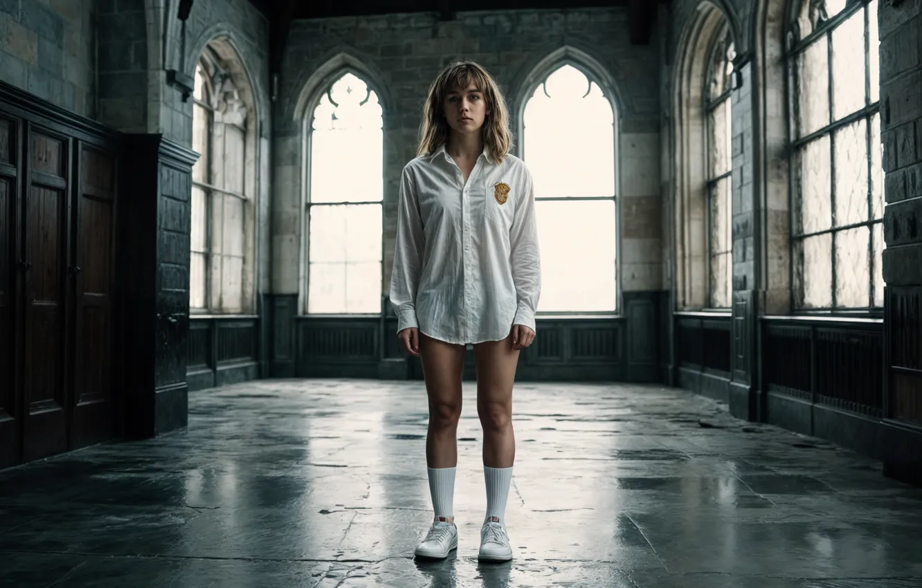 Photo wallpaper Hogwarts, girl, Hermione Granger, the image is generated by AI