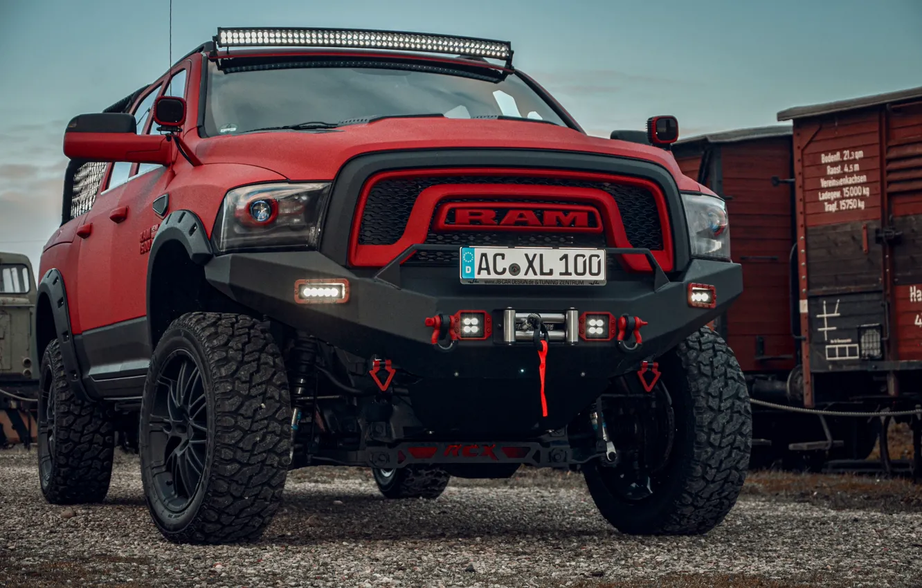 Photo wallpaper red, Dodge, front, pickup, 1500, Ram, Crew Cab, Limited