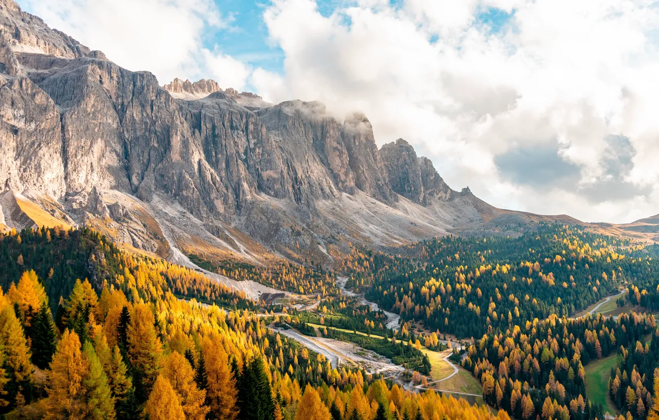 Photo wallpaper autumn, trees, landscape, mountains, Italy