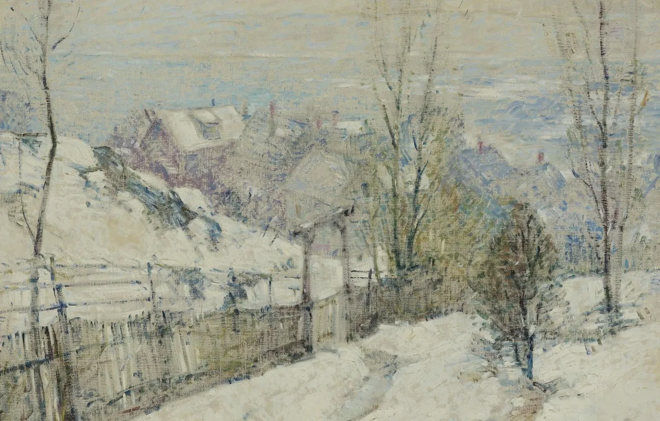Photo wallpaper winter, landscape, picture, Guy Carleton Wiggins, Softly Falling Snow