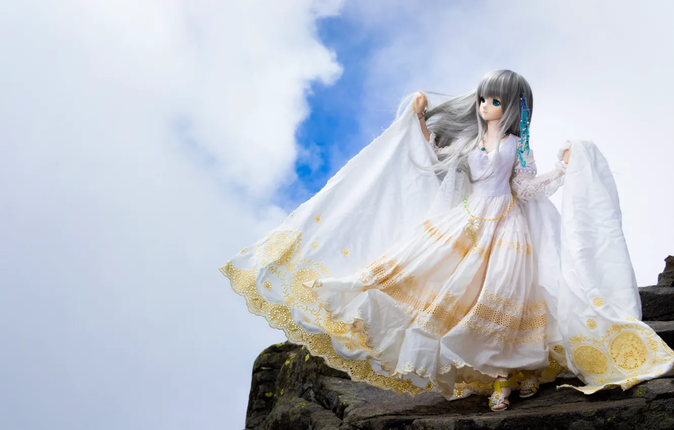 Photo wallpaper clouds, doll, dress