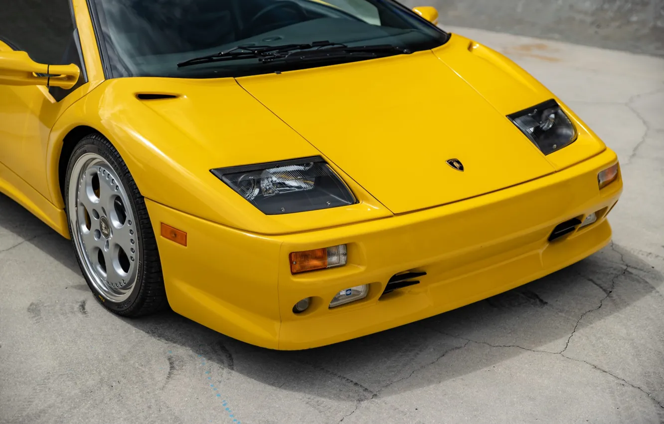 Photo wallpaper Lamborghini, yellow, lambo, Diablo, Lamborghini Diablo VT Roadster, front side